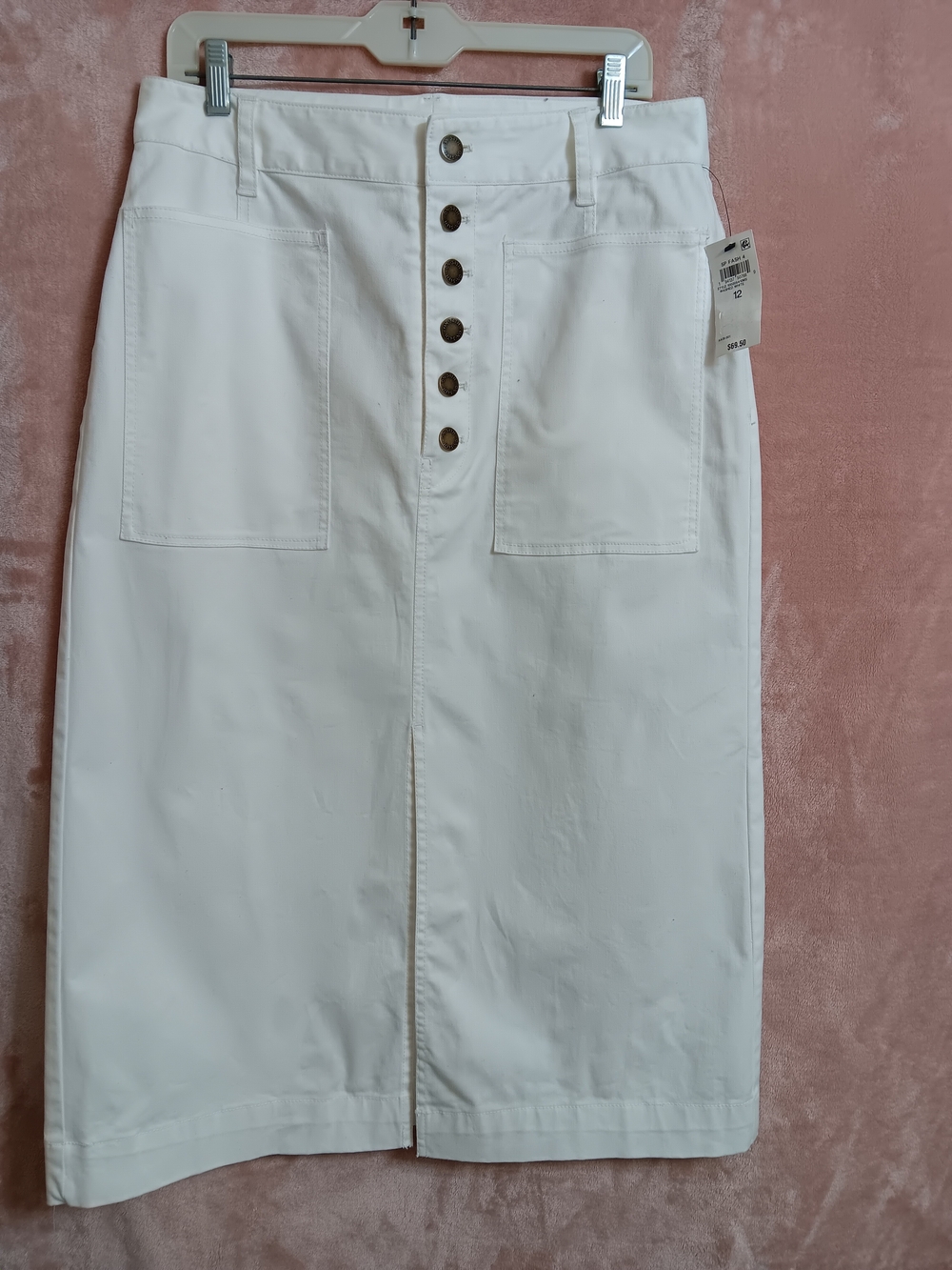 High-Waist White Button-Front Pencil Skirt